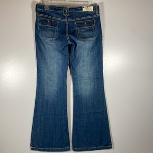 O'Neill Women / Juniors Distressed Flare Denim Blue Jeans Y2K Button Flap Pocket